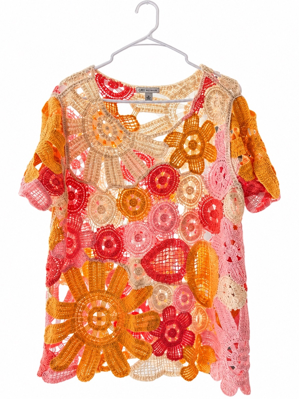 Cato Multicolor Crochet Floral Tunic - Pink, Orange & Gold